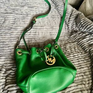 Mini Authentic Michael Kors Green Leather Bucket Bag